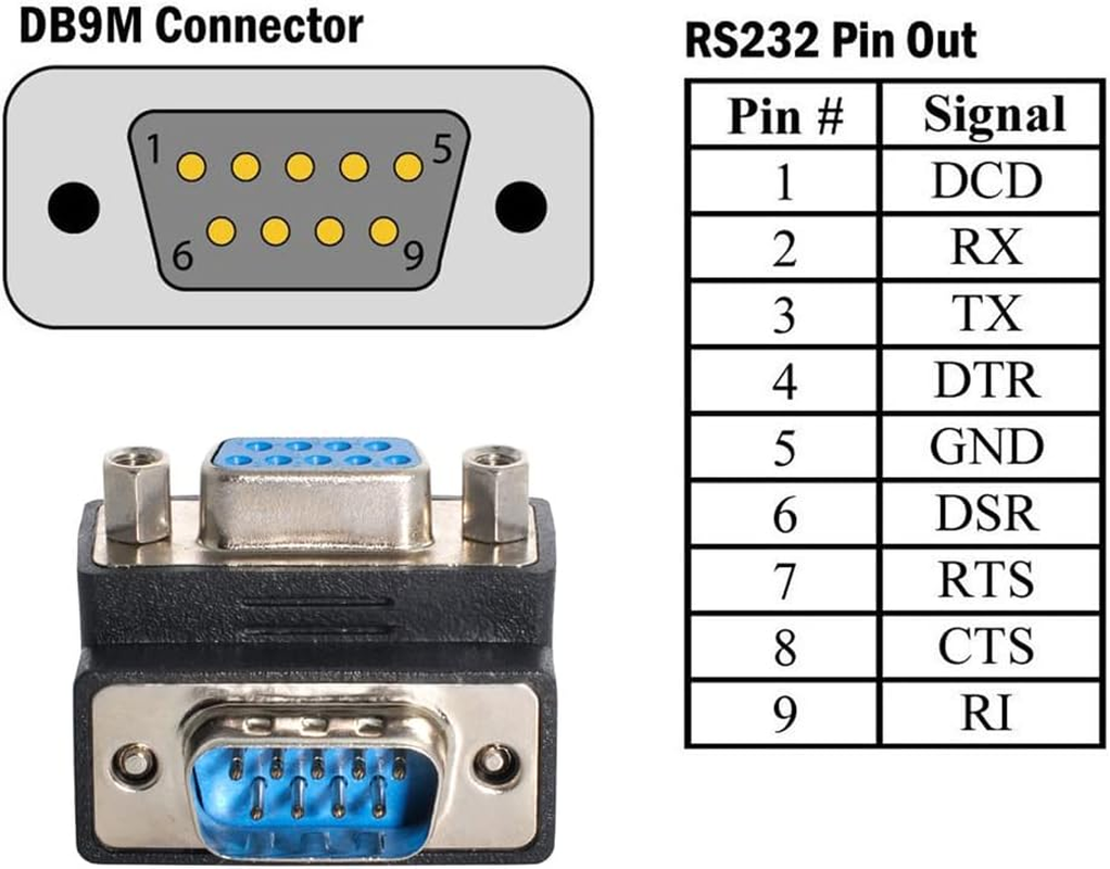 Xiwai DB9P 90 Degree up Angled Gender Changer D-Sub 9Pin RS232 Male to Female Connector Serial Port Extension Adapter