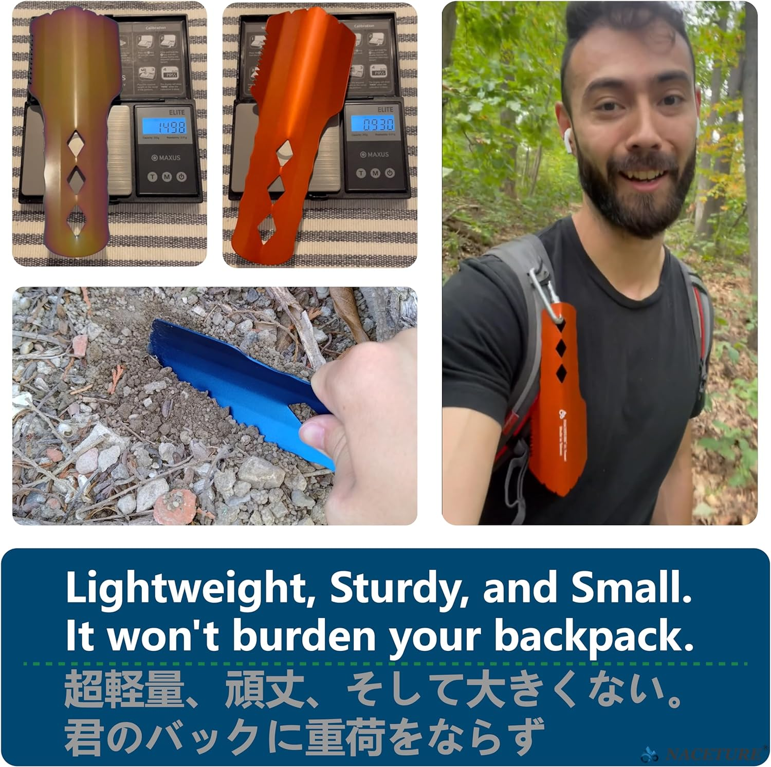 Ultralight Backpacking Trowel Aluminum Shovel Small Potty Multitool with Longer Handle Design Essential for Hiking, Camping and Survival Bags(Black 1 Pack) - Blue image number 6