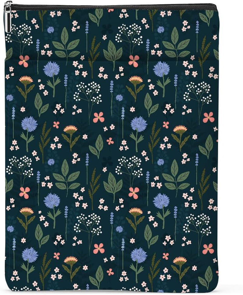 Blue Flowers Pattern Book Lovers Gifts Waterproof Book Sleeve Book Pouch Book Protector with Zipper and Front Pocket Bookcover Case for Women Best Friend Sister Book Accessories Book Club Gifts