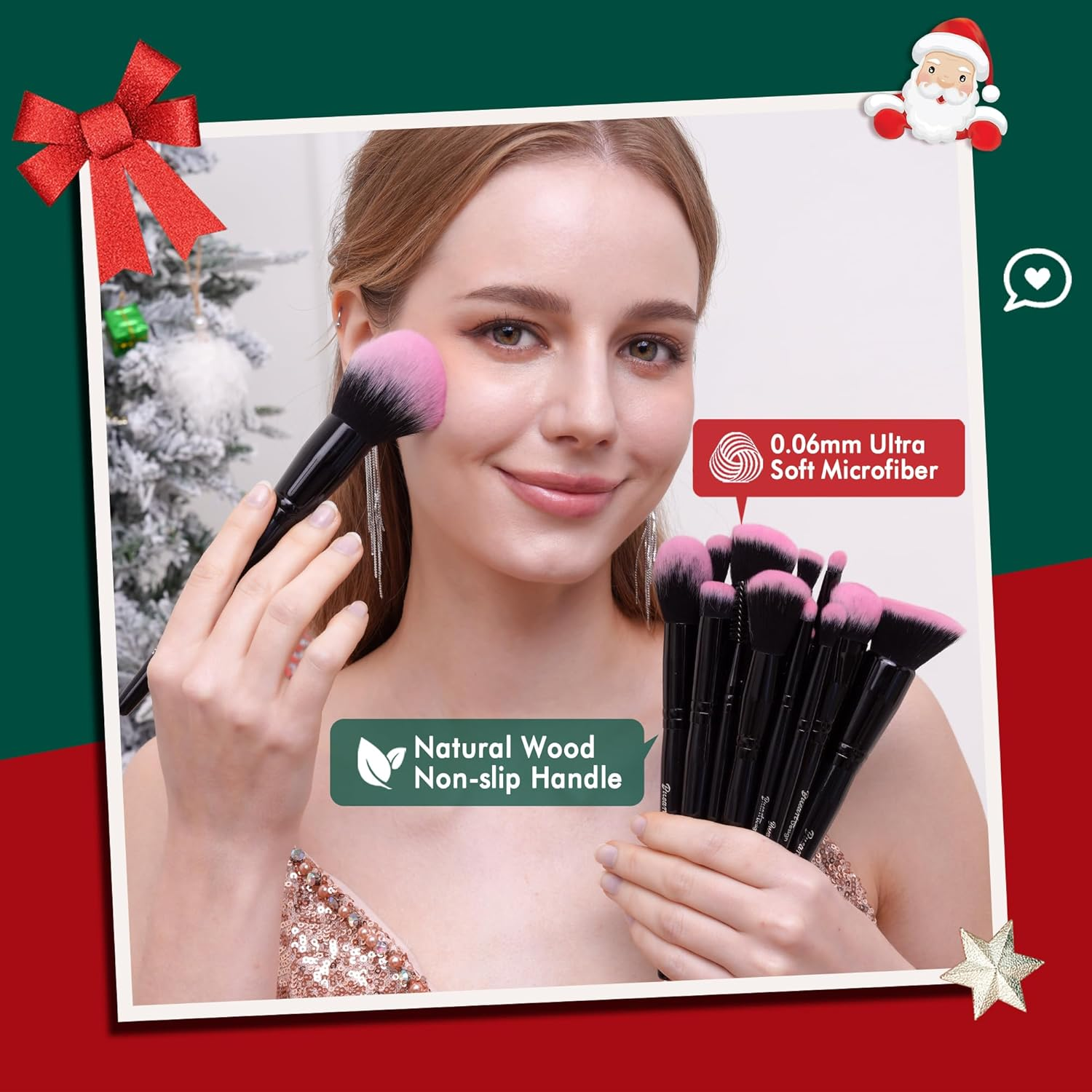 Bueart Design 18Pcs Pro Deluxe Fuchsia Pink Black Makeup Brushes Set with Travel Make up Brush Holder Case Foundation Concealer Contour Blush Eyeshadow Face Make up Brush Set image number 3