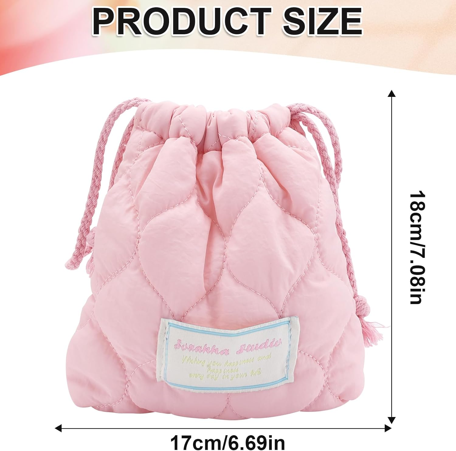 TUCEWP Cotton Quilted Drawstring Makeup Bag Small Cosmetic Bag Preppy Portable Toiletry Pouch for Purse Cute Pink Travel Organizer Bags Aesthetic Mini Storage Bags for Women Girls Kids Mama Gift image number 1
