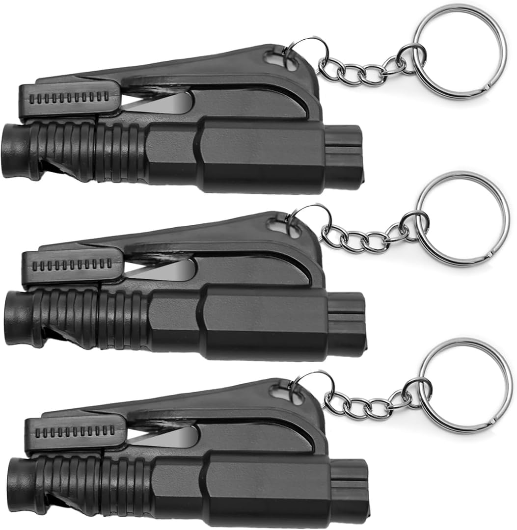 MAEZOE 3-In-1 Car Window Breaker Seatbelt Cutter Keychain, Emergency Window Glass Breaker Tool for Car, Family Safety, Road Trips & Daily Commute &ndash; 3PCS image number 1