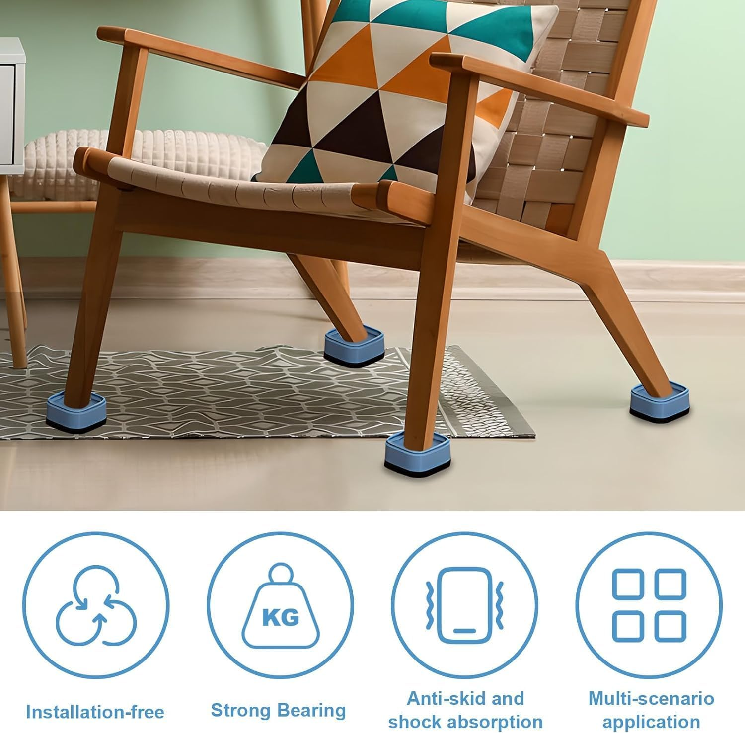 12 Pack Furniture Risers Stackable Table Risers 1.38 Inch Heavy Duty Adjustable Bed Table Leg Extender Furniture Leg Risers Furniture Lifts Support for Beds Desks Sofa Tables and Chairs (Baby Blue) image number 4