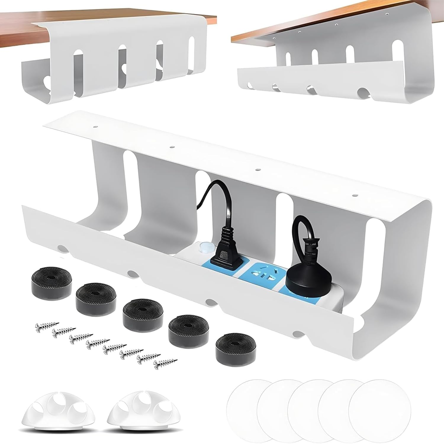 AIMANWEI 2 Pack under Desk Cable Management Tray, Self-Adhesive & Screw-In Installation, White, 40Cm L X 11Cm W X 12Cm H, Wire Management Rack for Home Office Standing Desk