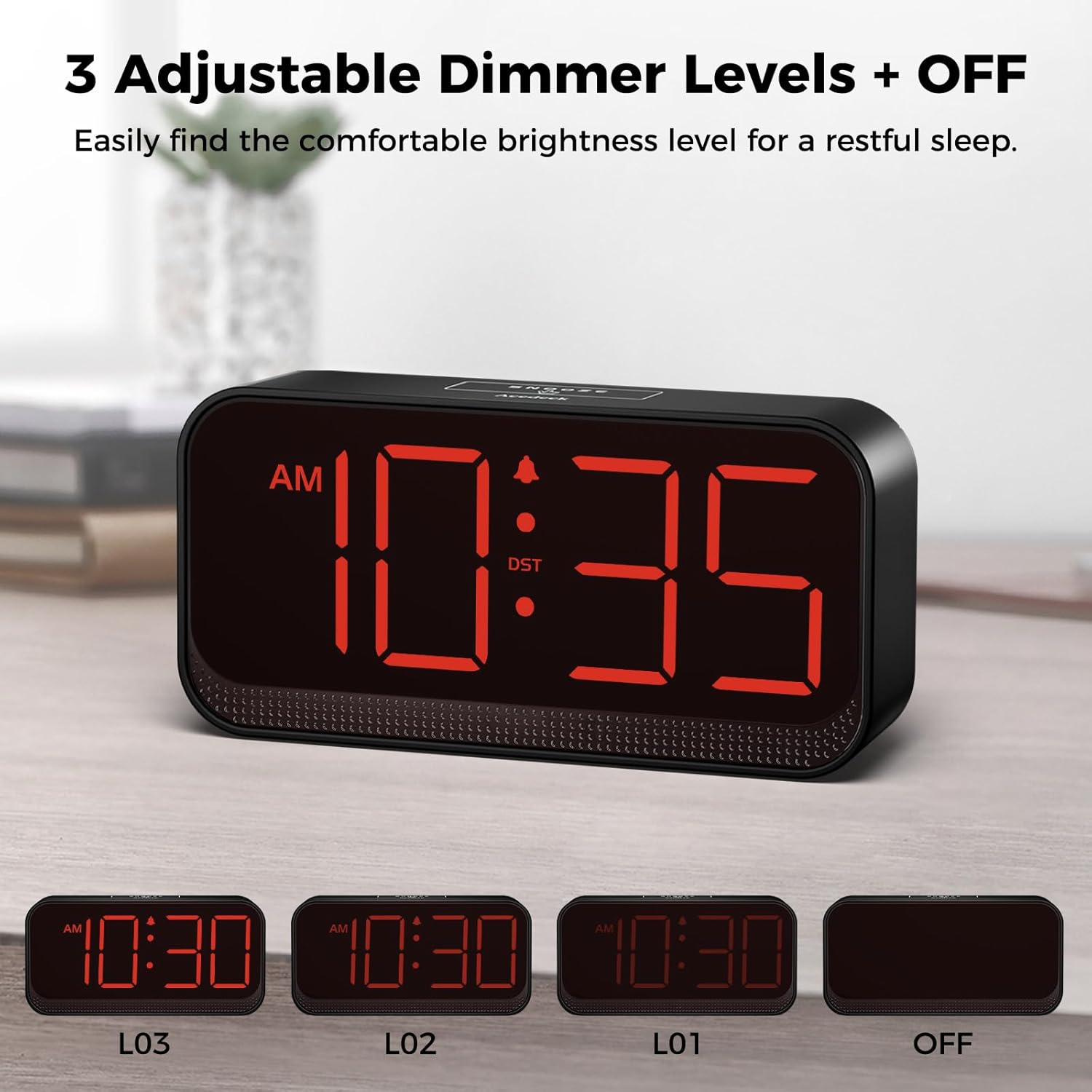 Acedeck Battery Operated Digital Clock: Cordless Small Alarm Clock for Bedroom Travel - Large Numbers 4 Dimmers for All Ages Red Digits image number 2