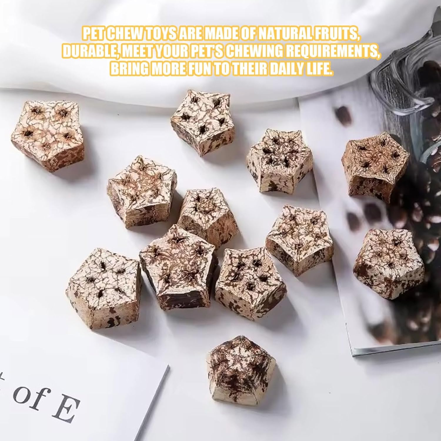 Bird Chew Toy, 24 Pieces Natural Dried Star Fruit Interactive Parrot Toy Budgies Teeth Grinding Treat Blocks Cage Accessories for African Cockatoos image number 6