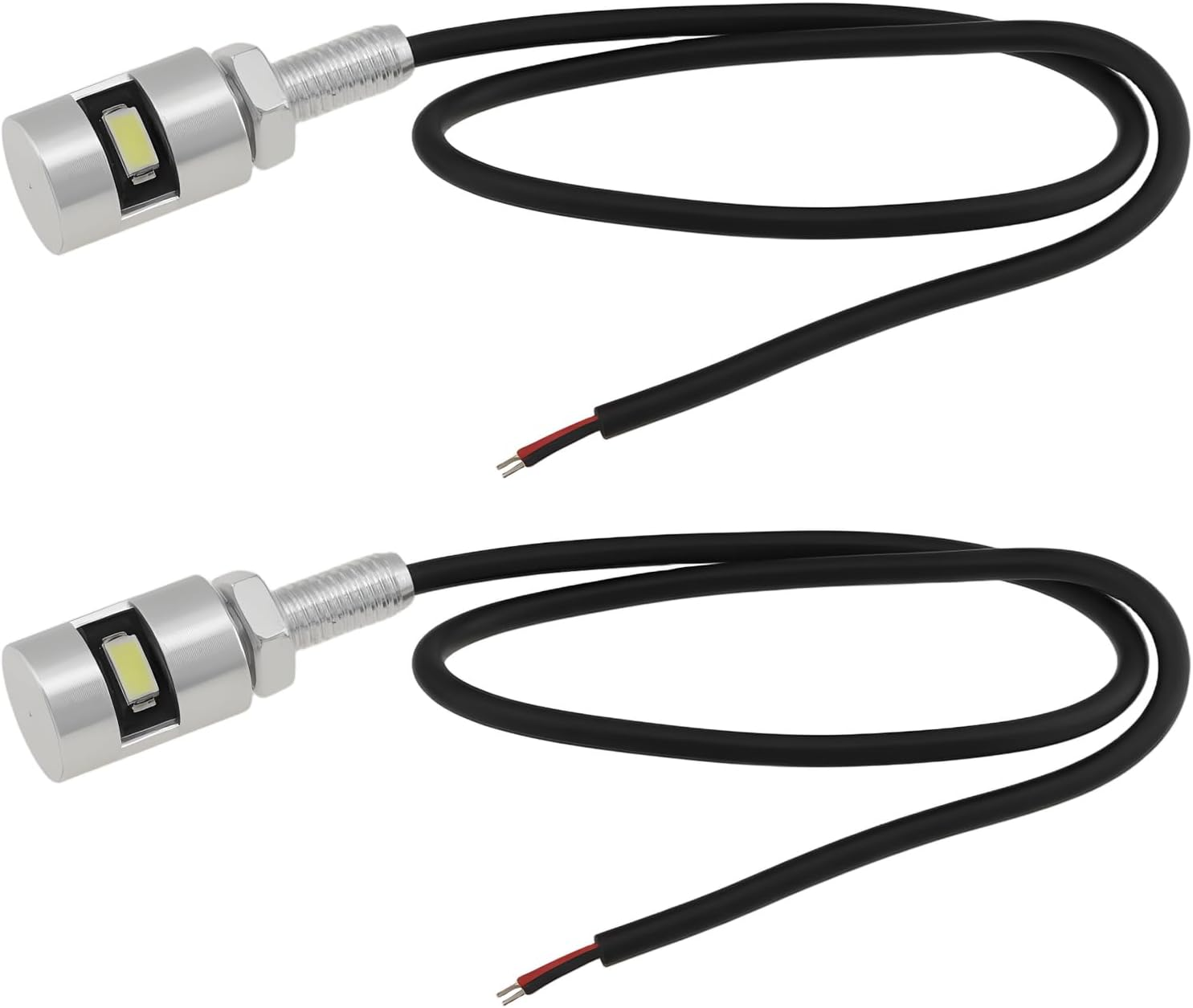 2Pcs 12V M6 round Metal Motorcycle LED License Plate Lights for Most Motorcycles Scooters Cars Trailers