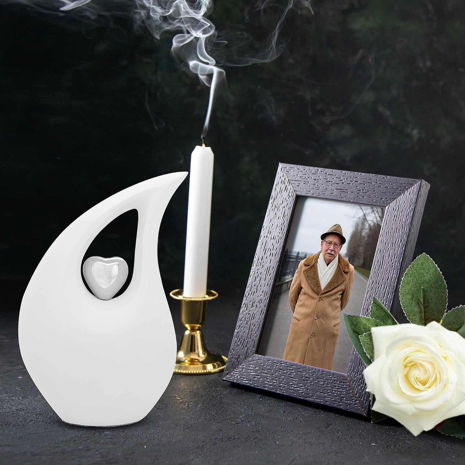 KEEPSAKE COMPANY White Tear Drop Medium Urns for Human Ashes with Silver Heart (6 Inch Height)-Unique Medium Urn-Decorative Urns-Cremation Urn-Burial Urns-Keepsake Urn-Funeral Urn-Funeral Urns image number 6