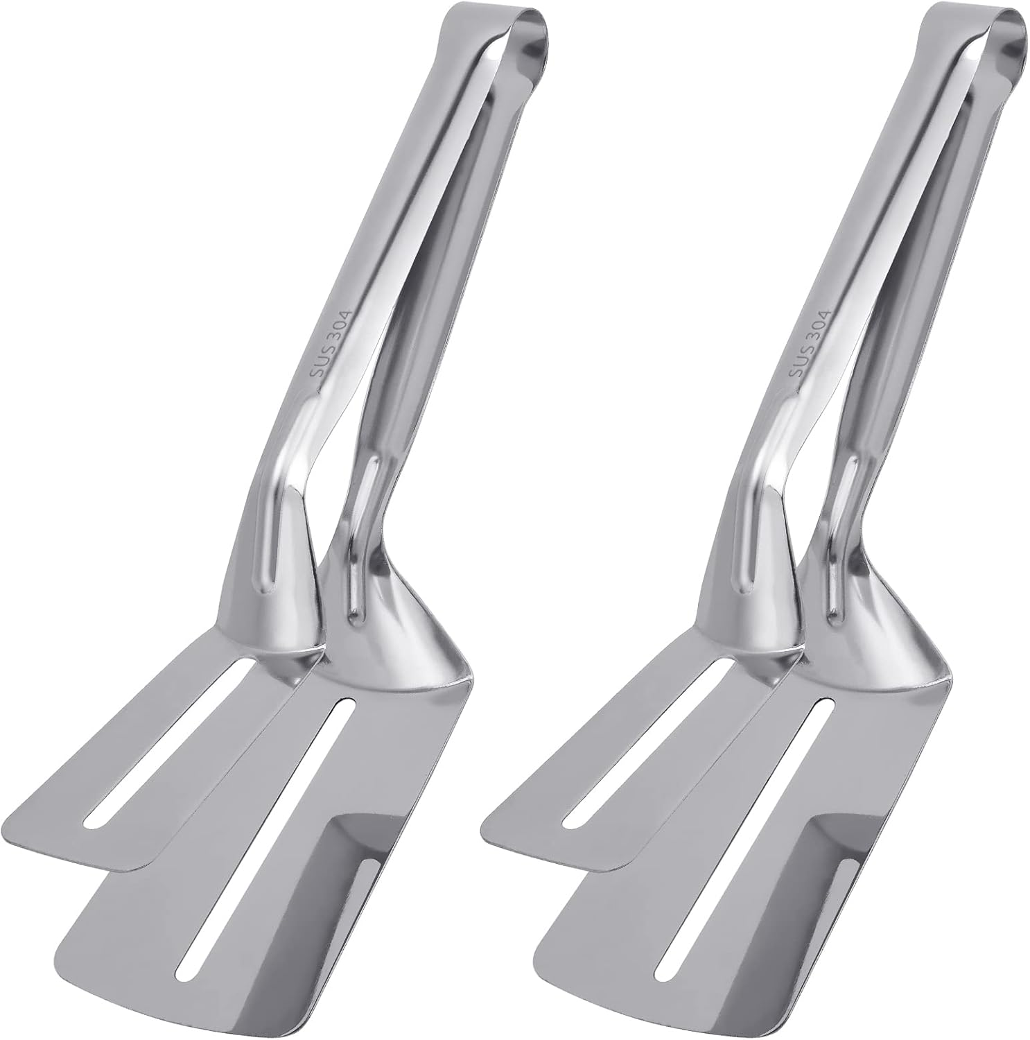 Steak Clamps, 3-In-1 Cooking Tong, Double Sided Spatula, 10 Inch Multifunctional Stainless Steel Food Flipping Spatula Tongs Clip for Beefsteak Bread Hamburger BBQ Meats Pizza Pies Bread Fish (2 Pack)