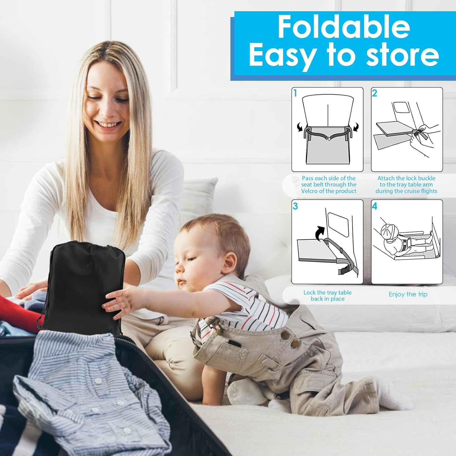 Toddler Travel Airplane Bed, Kids Airplane Seat Extender Travel Bed, Toddler Airplane Seat Extender, Baby Portable Plane Bed Foot Rest for Flights (A) - B image number 4