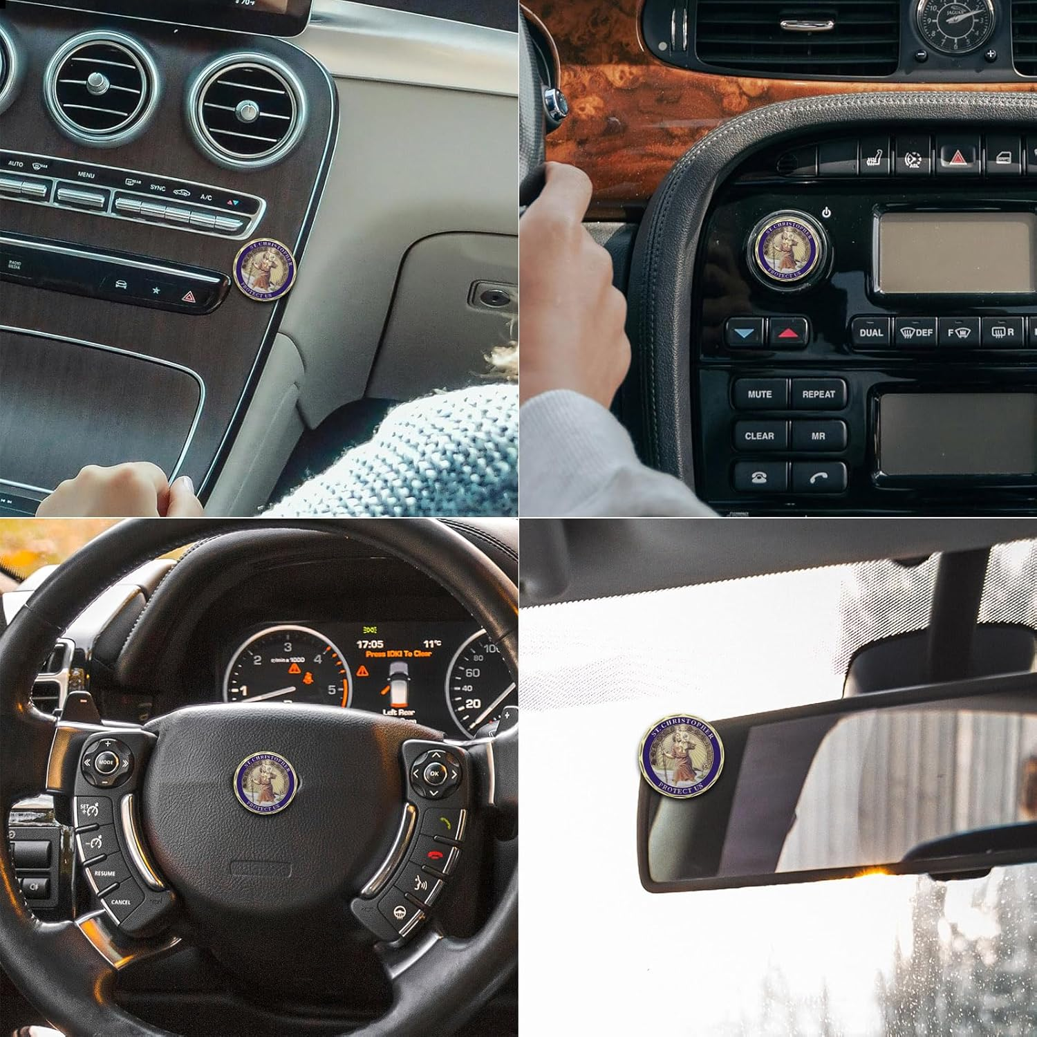 Saint Christopher Car Badges Diameter 4 Cm Saint Christopher Medal Protect Us Come Good Home Gift with 1 Magnet Iron Piece and 3 Double-Sided Adhesive Stickers (Colourful) image number 5