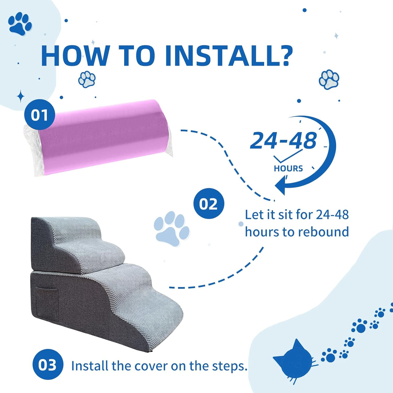 Yazoni 2 Pieces Dog Stairs Set - 4 Step 56Cm Height Detachable Doggy Stairs for Old Cats, High Density Foam Curved Cat Ramp, Non-Slip Balanced Pet Step Indoor, Dog Bed Stairs for High Beds and Couch image number 6