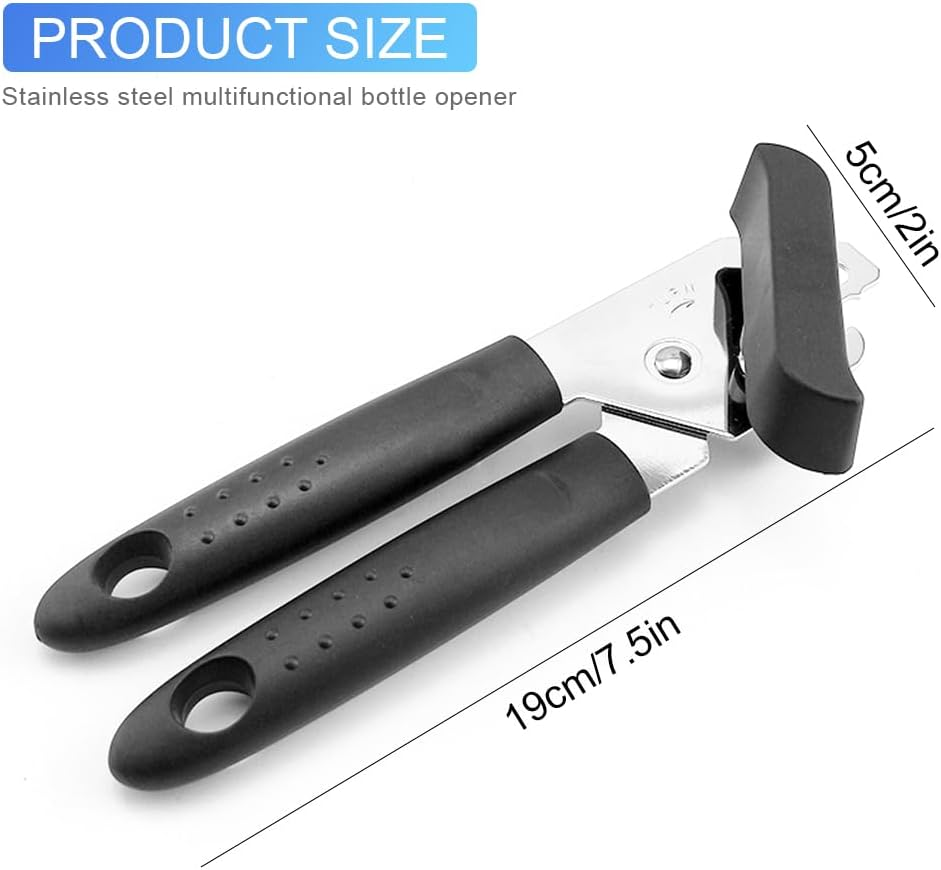 Can Opener Manual Heavy Duty Multifunctional with Magnet Lift, Soft Touch Handle, Rust Proof Oversized Handheld Easy Turn Knob, Large Lid Openers, Black