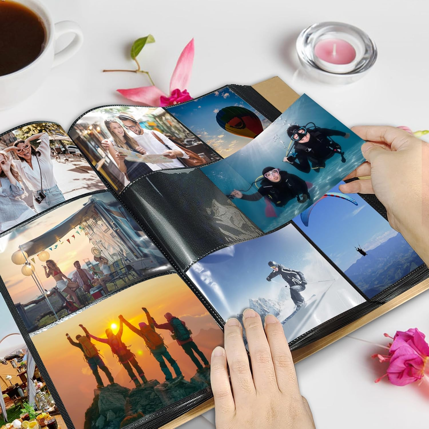 Travel Photo Album 4X6 Photos,5 Pictures per Page 300 Capacity Vacation Memory Book with World Map Cover&ndash;Excellent Kraft Album for Family Adventure Trips Gifts image number 4