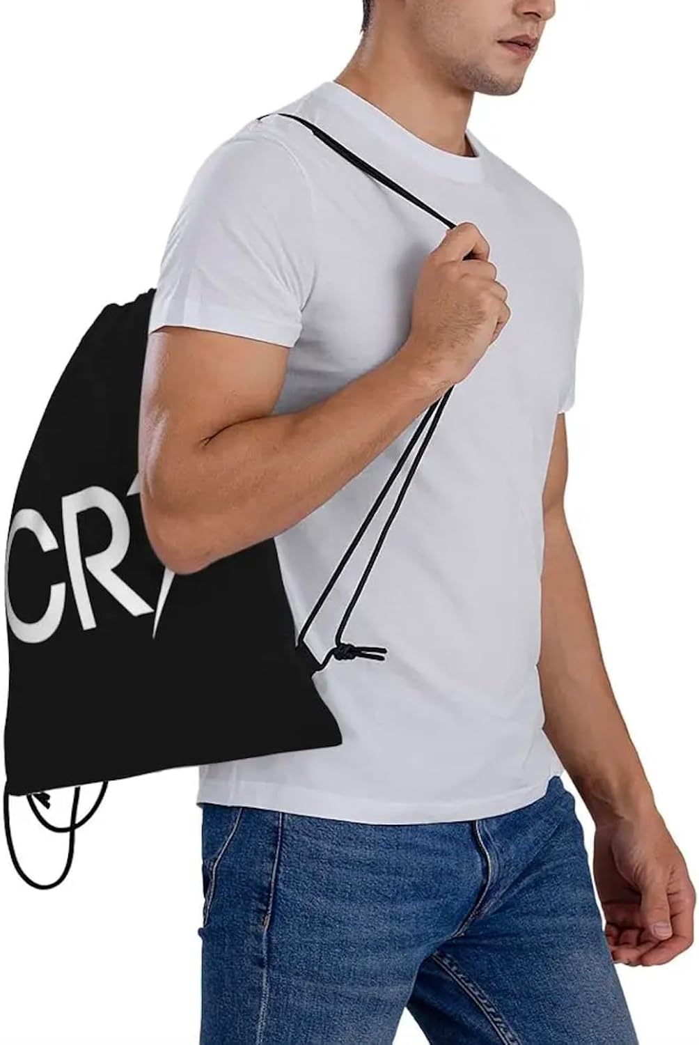 EZB Football Legend CR7 Drawstring Ronaldo Bag | 36X30Cm Midi Sized Backpack | Multi-Use: Sports Kits, PE Kits, Gym, Lunch, Holiday, Beach, Soccer Pump Bag | CR7 Bag, Black, 36X30Cm image number 1