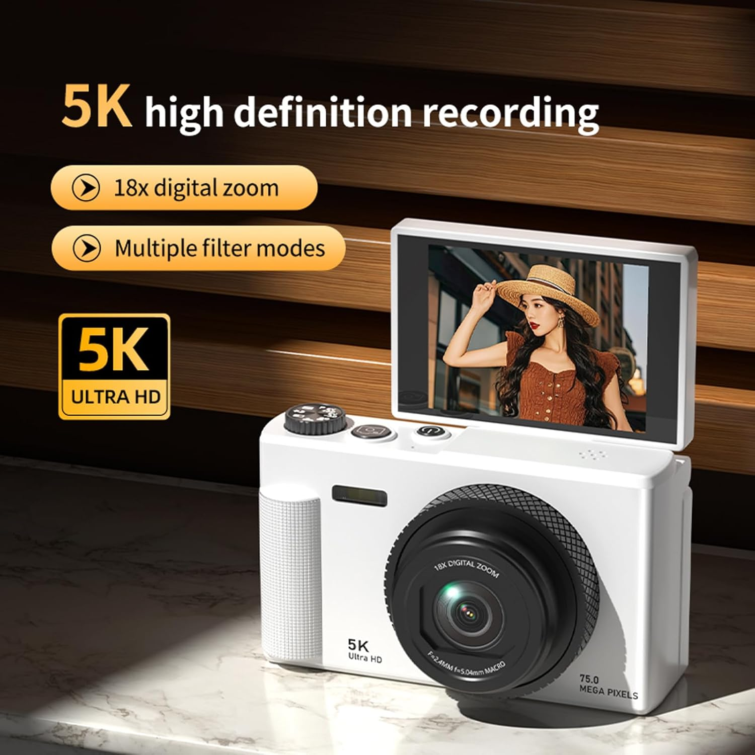 XUMIUZIY Digital Camera, 75MP 5K Vlogging Camera with 2.8 Inch Flip Screen for Travel Photography Selfie, 18X Zoom Autofocus (Pink) - Pink image number 5