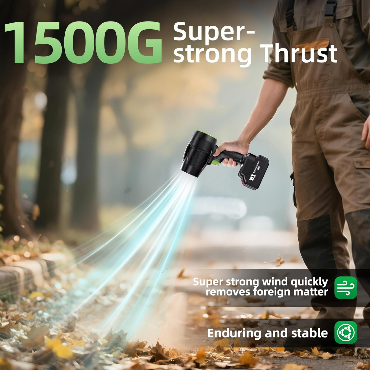 Electric Cordless Leaf Blower, 150000RPM Handheld Leaf Blower 2 X 1.5Ah Batteries and Charger Included, Lightweight Leaf Blowers for Patio Cleaning, Lawn Care, Blowing Leaves and Dust image number 1