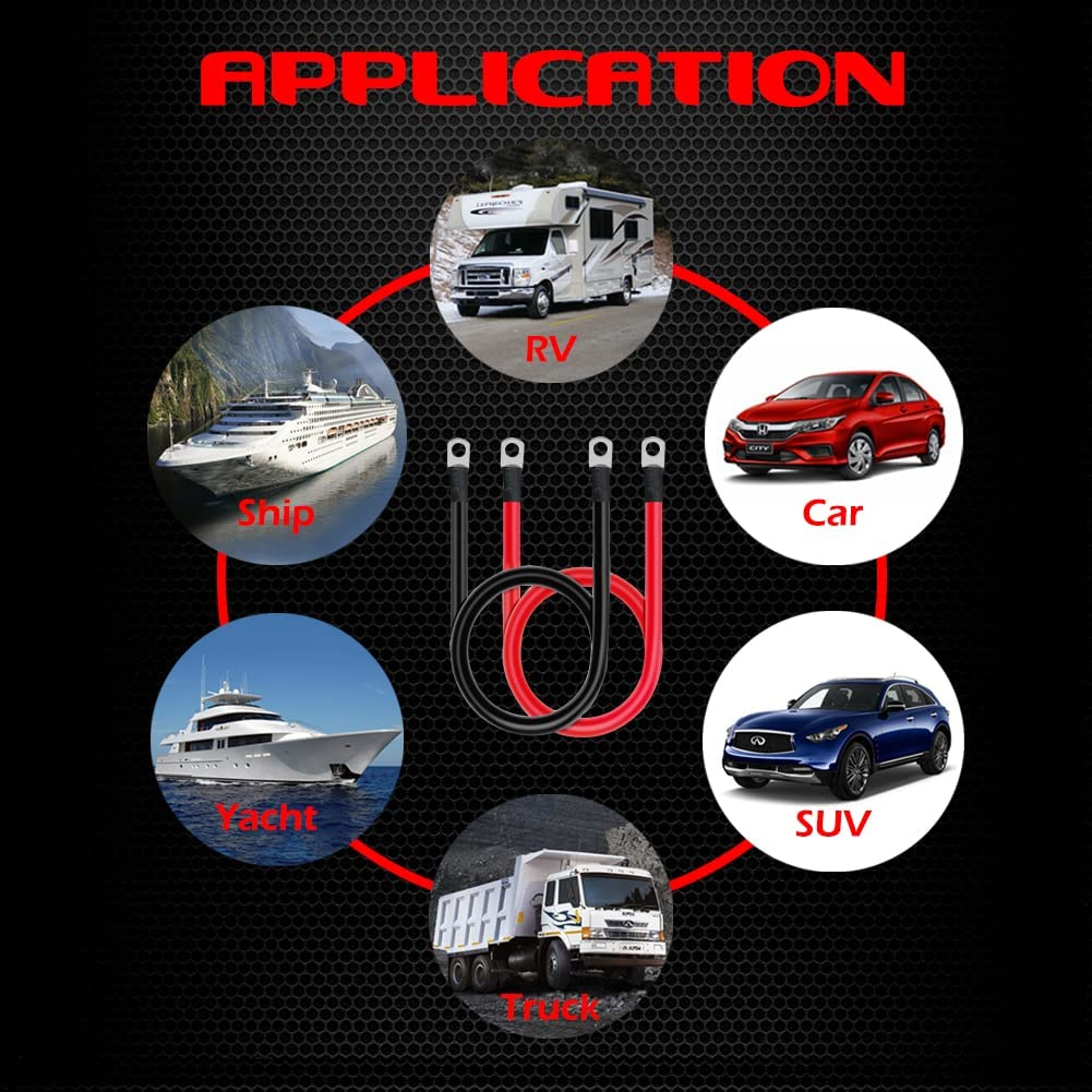 Ampper 5 AWG Battery Cable Set, 20 Inch Copper Power Inverter Cables with Terminals for Car, Vehicle, RV, Solar Application and More (5/16" Ring, 1 Set) image number 2