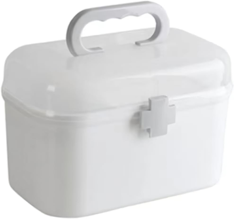 2 Layers Plastic First Aid Box with Portable Handle,Emergency Medicine Kit Case Organizer for Family,Empty Medicine Box for Home Large Capacity Medicine Storage Bins with Lid（15 * 18 * 26Cm） image number 3