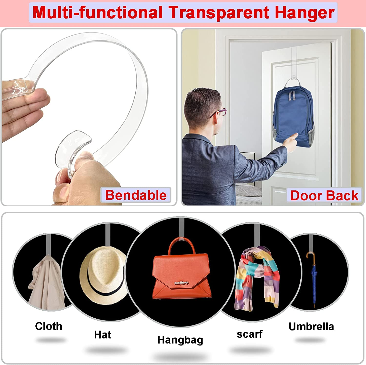 Biorshar Wreath Hanger,12~'' Clear Hooks for Front Door,2 Pack over the Door Easter Christmas Decoration Hangers Fall Halloween Wreaths Holder,Non Scratch D&eacute;cor Welcome Sign image number 2