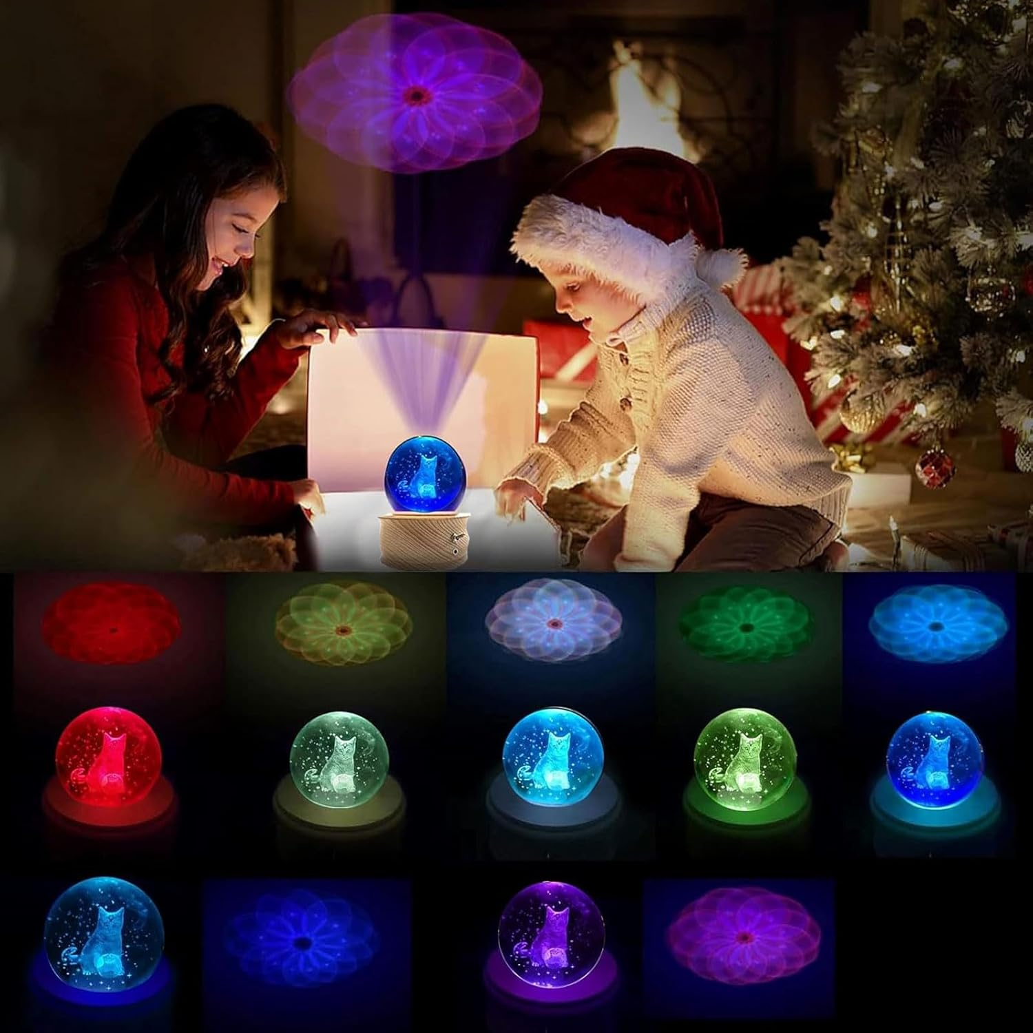 Music Box, 3D Crystal Ball Music Box with RGB Light Projection, 360 Rotating Wooden Base Night Light, Best Gift- Valentine'S Day Birthday Girls Boys Women Mom, Room Decor image number 1