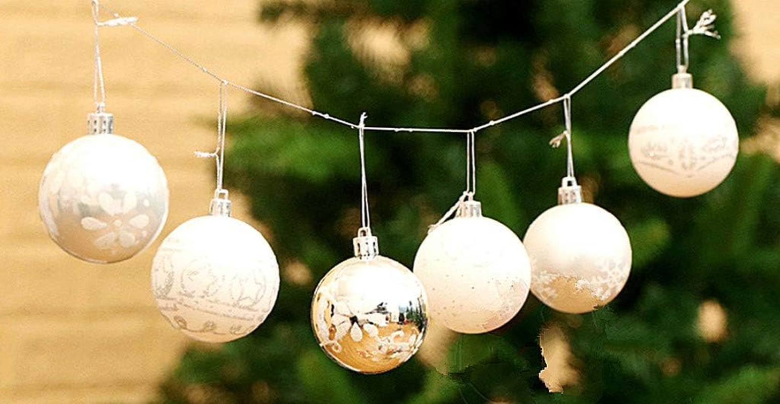Alimitopia 24Pcs Christmas Ball Baubles,2.4" Shatterproof Assorted Painting Patterns Hang Balls Pendant for Xmas Tree Decoration(6Cm,Silver&White) - Style 2 image number 6