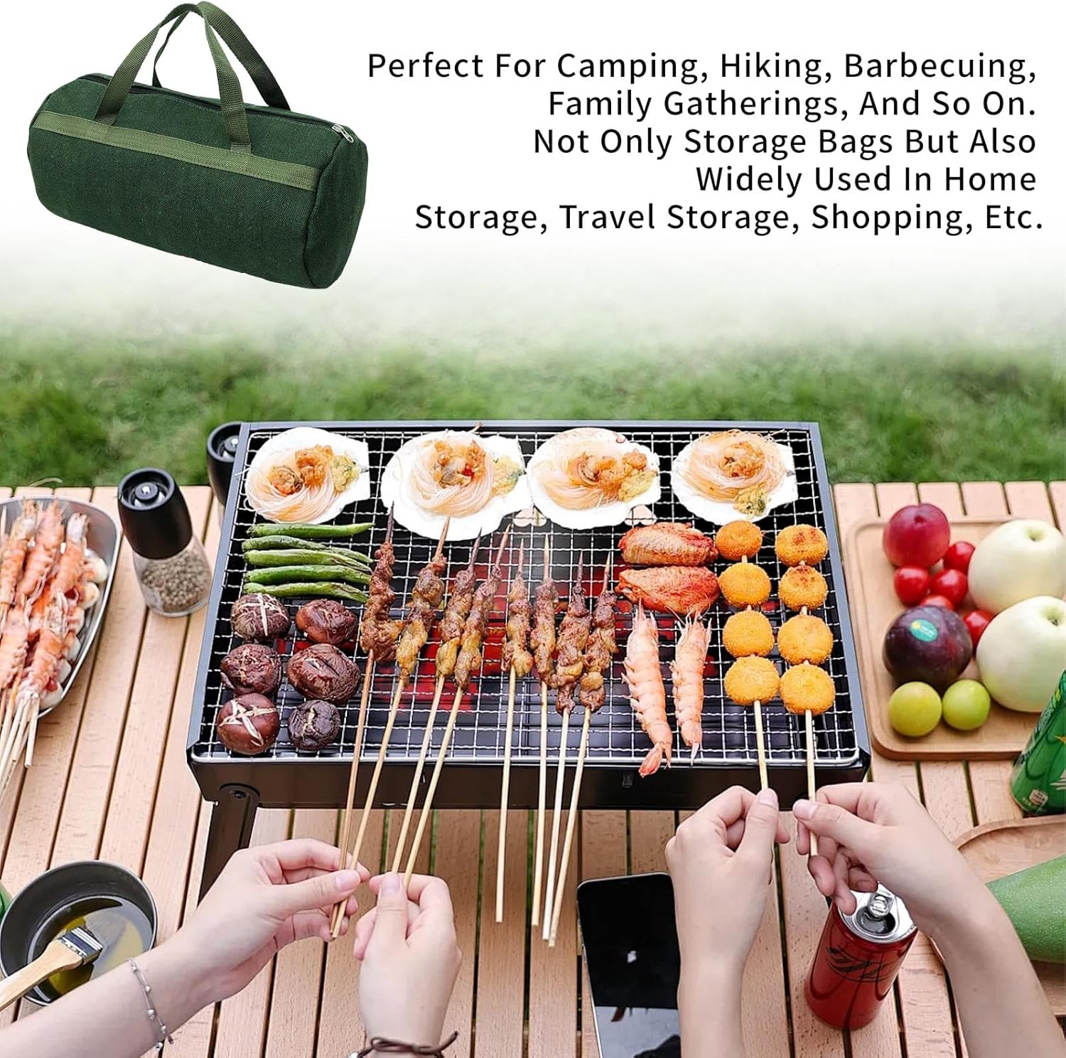 Grill Accessory Storage Bag, 24" Extra Thick Canvas Grill Utensil Storage Bag, Double Zipper Grill Tool Storage Bag, BBQ Tool Storage Bag Carry Bag for Camping Hiking Barbecue image number 3
