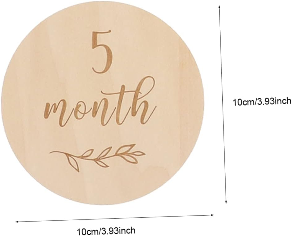 13Pcs Milestone Cards Wooden Monthly Announcement Discs Photo Props for Growth Recording with Natural Wood Grain Design