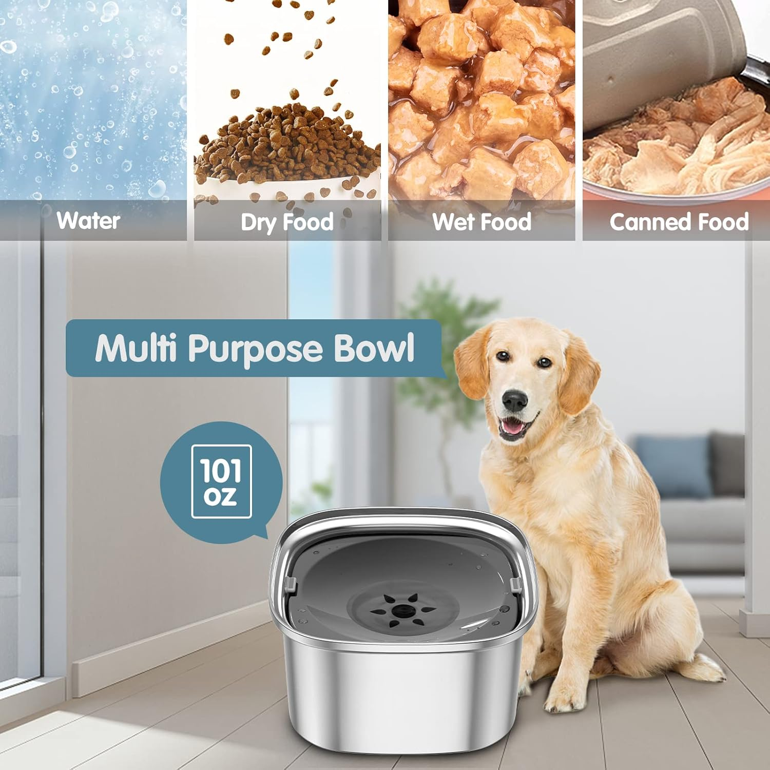 UPSKY 3L Dog Water Bowl 101Oz Stainless Steel Dog Bowl No Spill Large Capacity Dog Food Water Bowl Slow Water Feeder,Spill Proof Pet Water Dispenser Vehicle Carried Travel Water Bowl Dogs,Cats 1.Grey image number 3