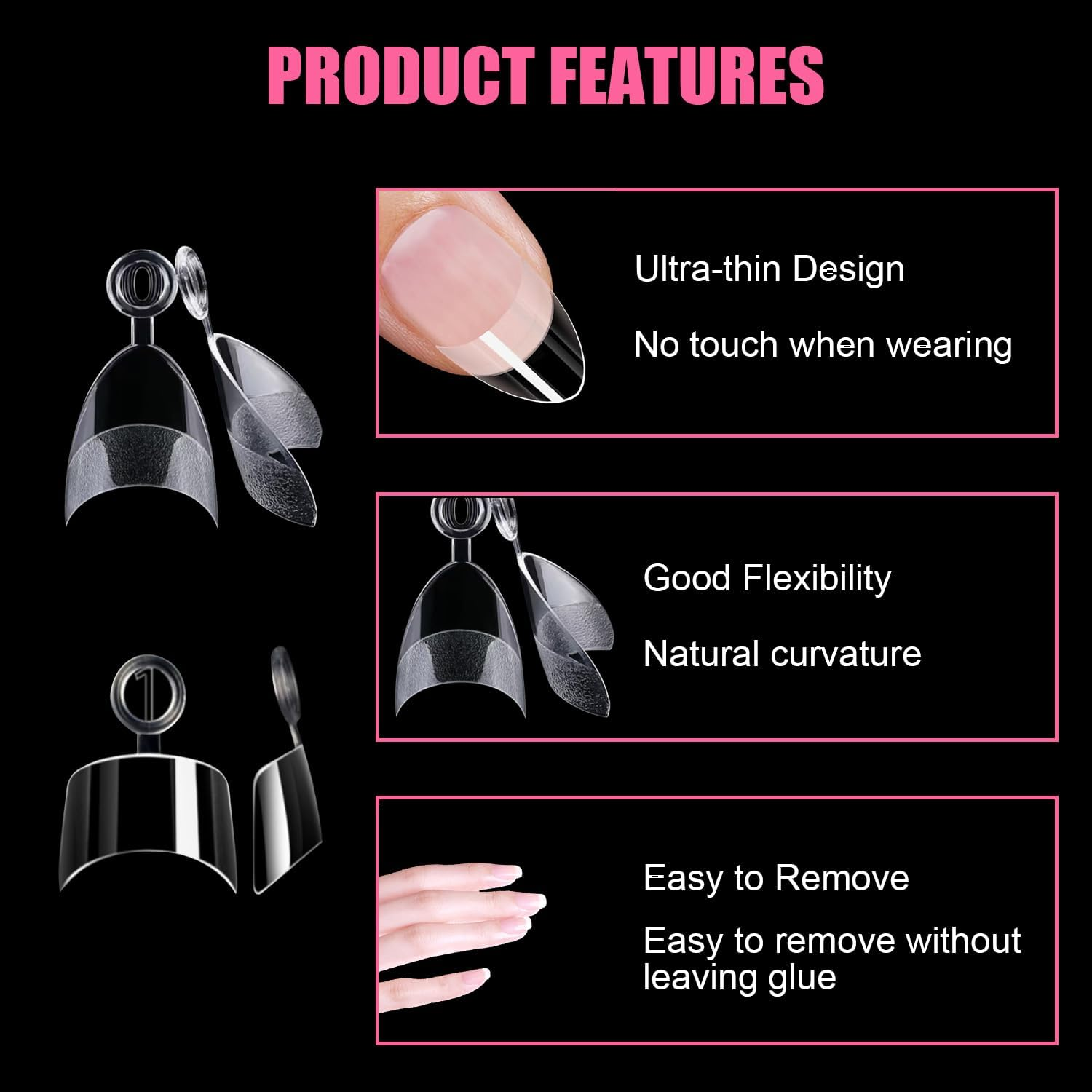 240 Pcs Extra Short Half Cover Almond & Tapered Square Nail Tips, 12 Sizes Soft Acrylic Nail Extension Tips with Box for Manicure Art Home DIY Salon image number 5