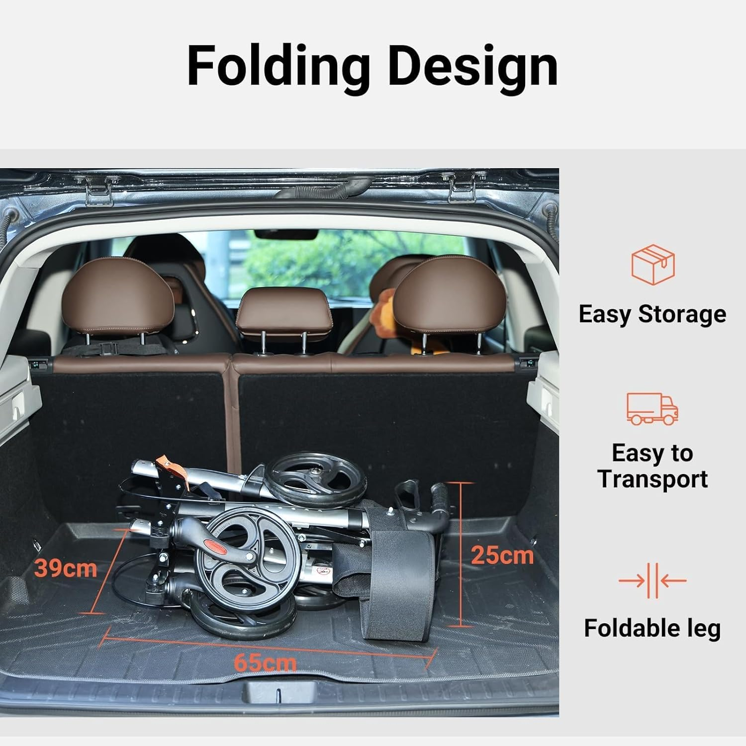 Rollator Walker, Upright Rollator Walker, Aluminum Lightweight Folding Height Adjustable Fit Elderly 4 Wheel and Removable Back Support image number 3