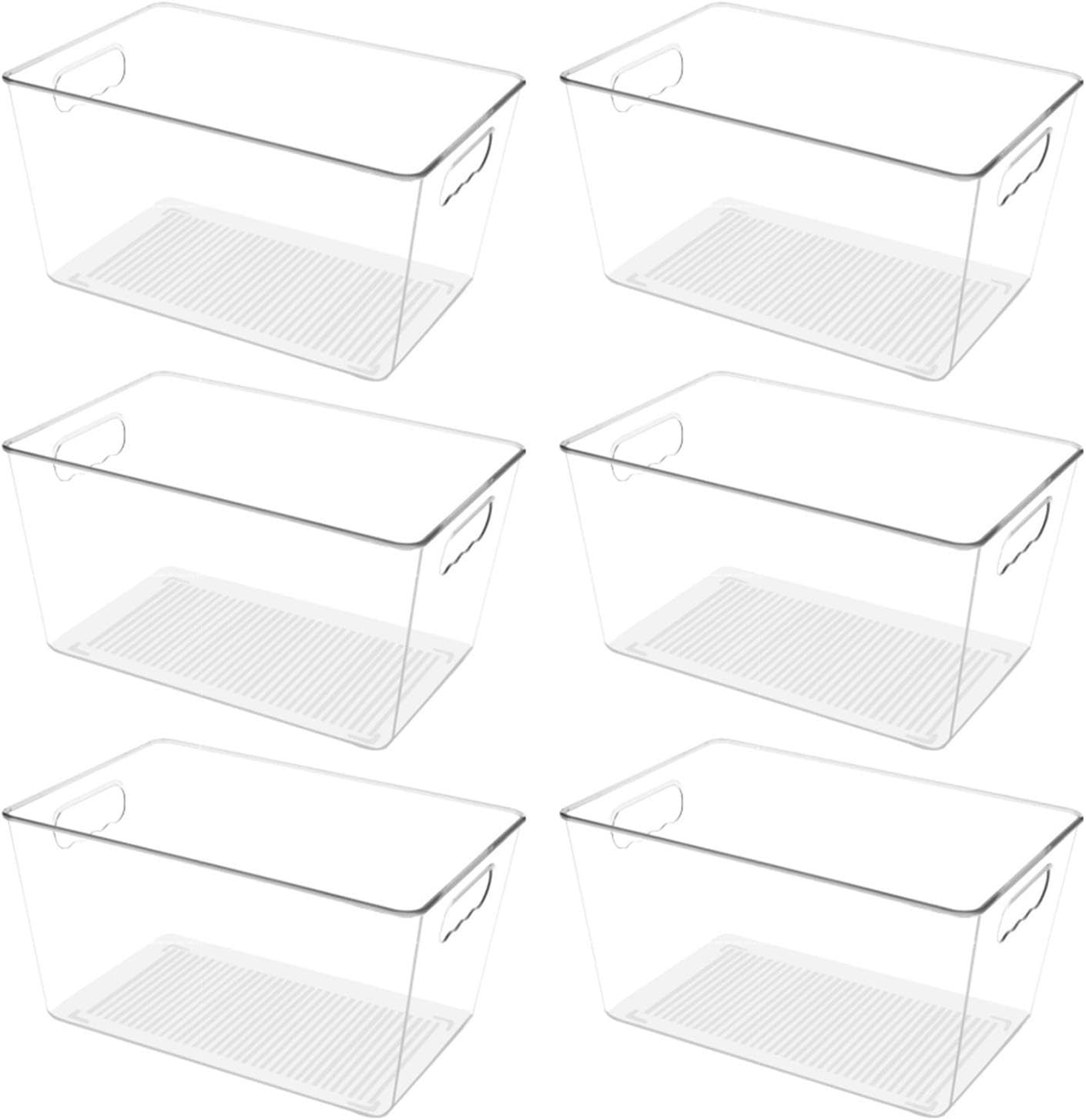 6 Pack Clear Stackable Storage Bins with Lids, Heavy-Duty Plastic Containers with Handles for Pantry, Bathroom, Cabinet, Fridge and Closet Organization, Middle image number 6