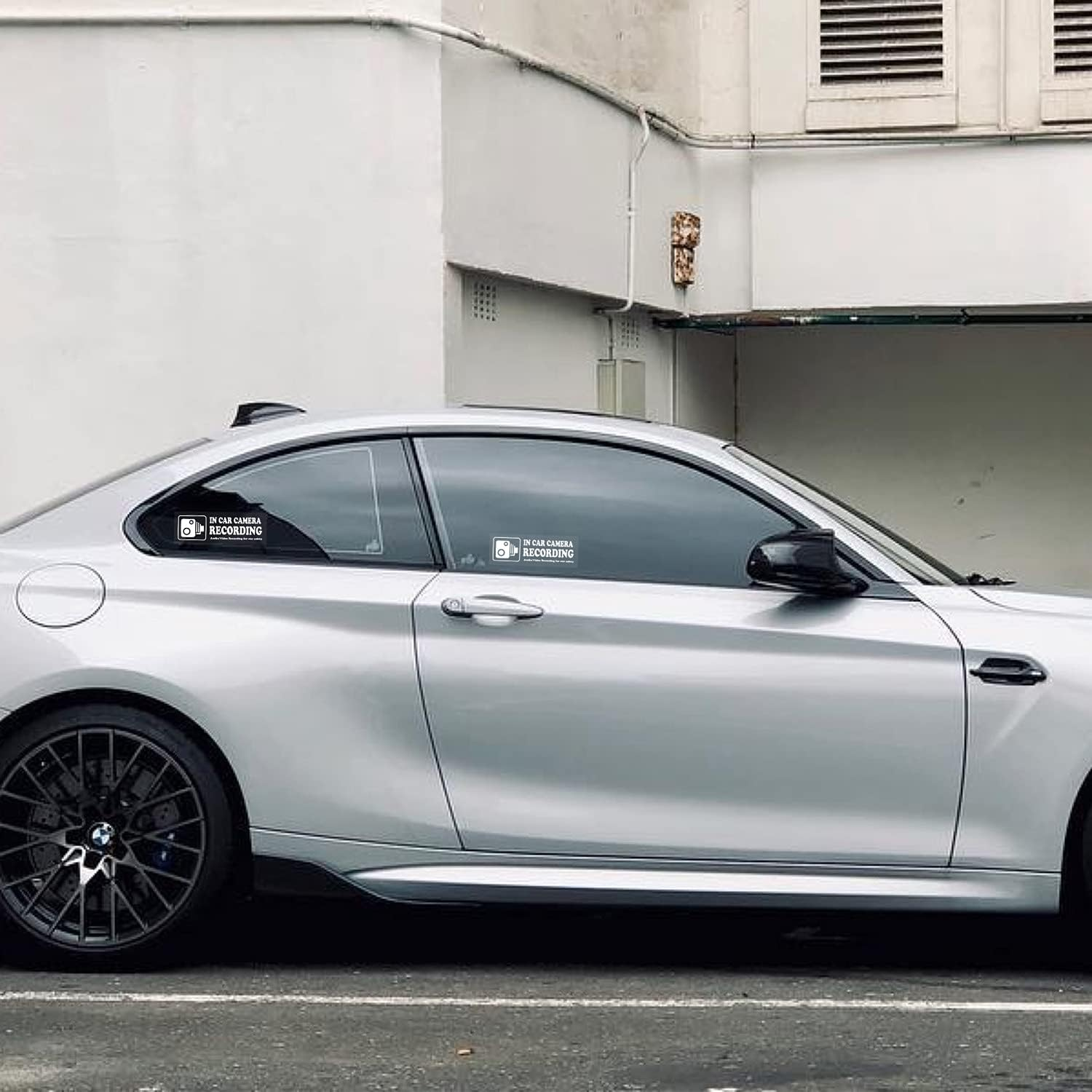 None Brand 4 Pcs Waterproof Vinyl Camera Recording Window Stickers, White 2 X 6 Inch, for Rideshare, Van, Truck, Taxi, Maxi Cab, Bus, Coach Drivers image number 3