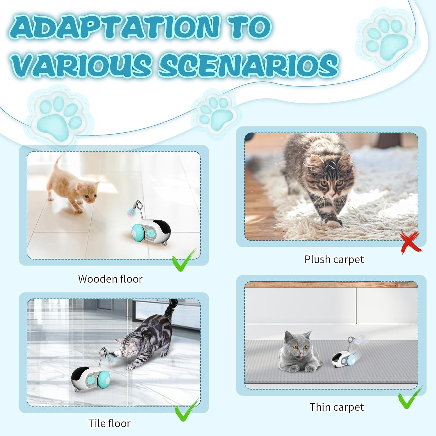 Cat Toy Cat Toy Self-Employment Cat Toy Intelligence Remote Control Mode plus Automatic Mode USB Rechargeable with Remote Control Keep Your Cat Moving (Blue) image number 5