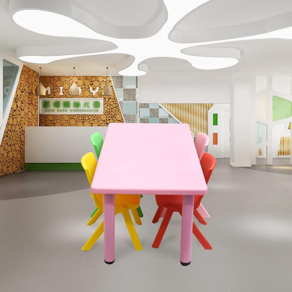 1.2M Kid'S Adjustable Rectangle Pink Table & 4 Mixed Chairs Set
