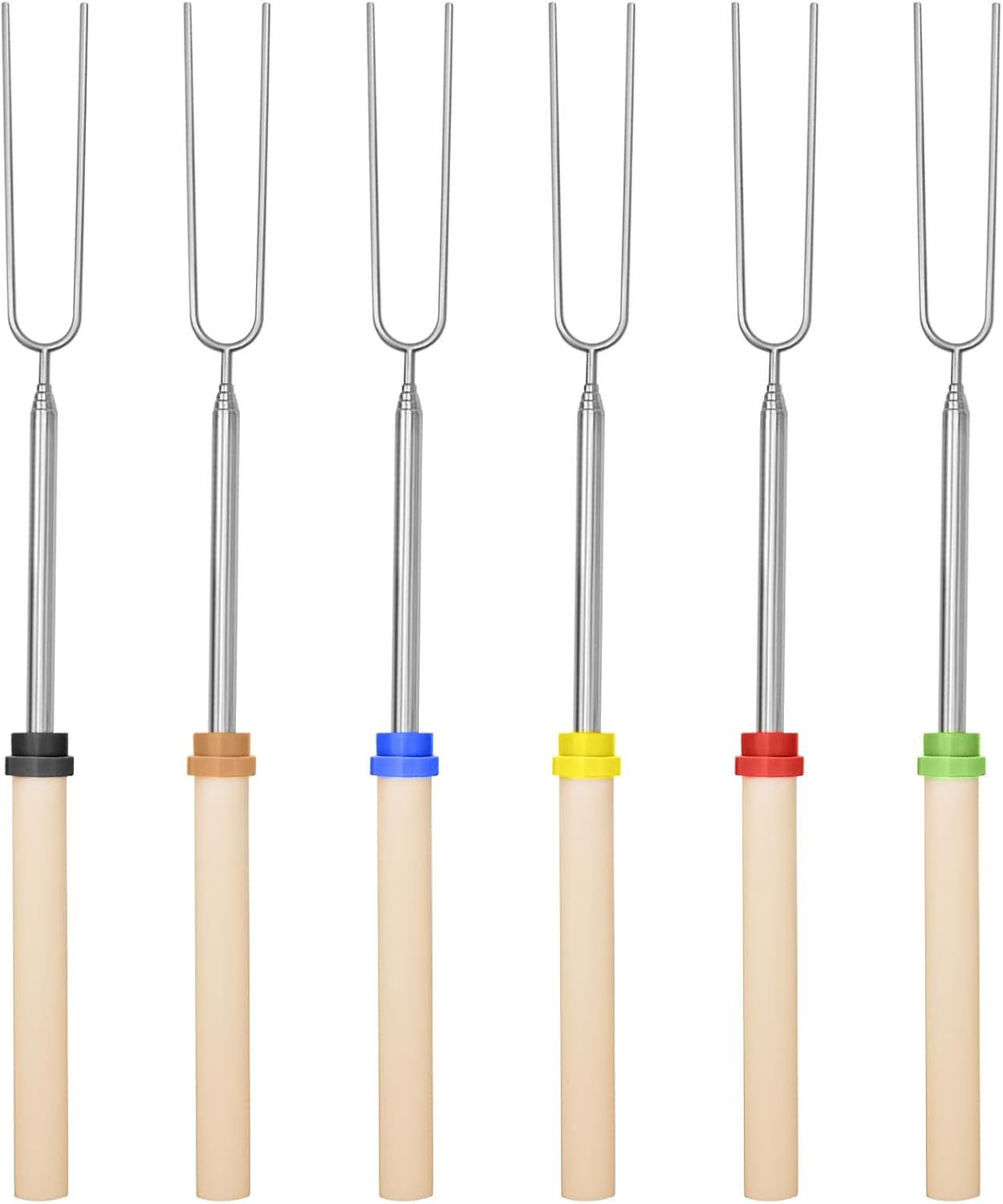 6 Pcs Marshmallow Scktis, 32Inch Long Metal Skewers & Smores Kit, BBQ Roasting Tools, Telescoping Forks, Campfire & Hot Dog for Camping, Garden Party, Barbecue image number 1