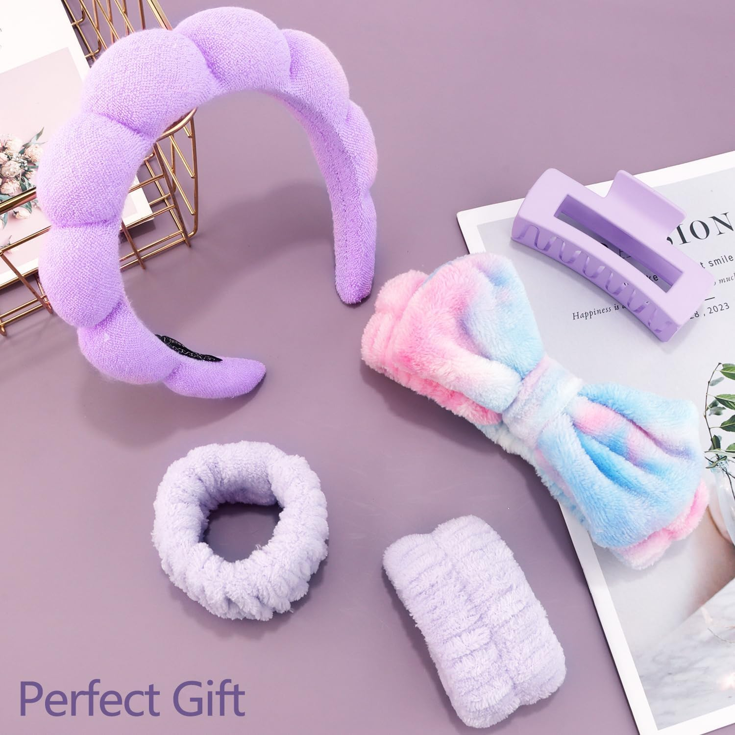 Spa Headband Set for Women, Make up Hair Band with Wrist Wash Band and Hair Clip, Make-Up Hairband, Sponge Headband, Skincare Headband, Stylish Gifts, Hair Accessories for Women Girls image number 1