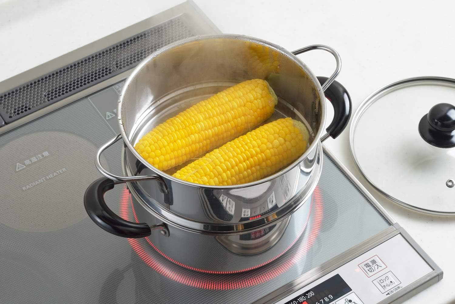 Yoshikawa SJ2967 Double-Handed Pot, Two-Stage Steamer, Stainless Steel, 7.9 Inches (20 Cm), Gas Fire, Induction Compatible, Steamed Food image number 2