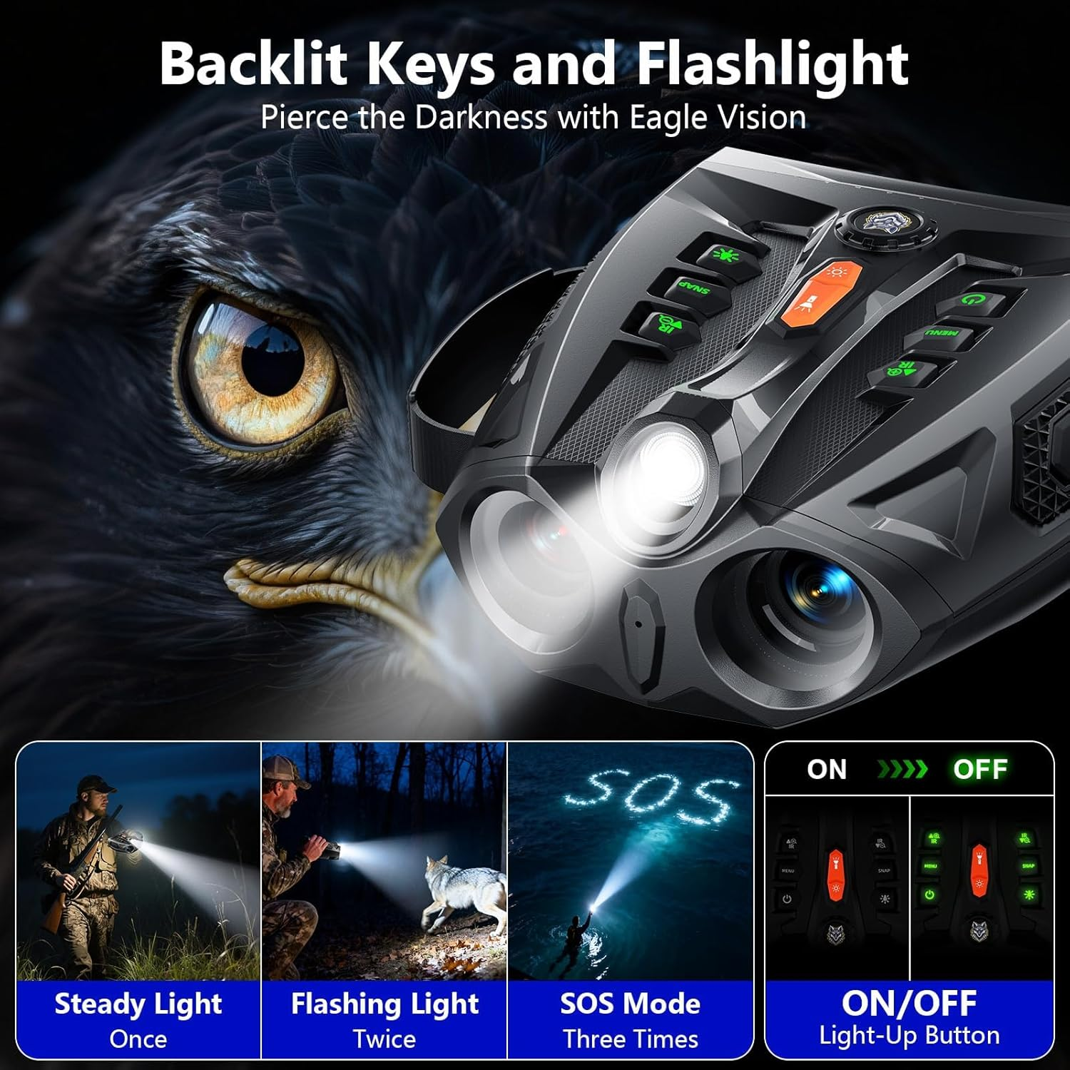 4K Night Vision Goggles, 4.0" HD Screen Night Vision Binoculars with 5000Mah Rechargeable Battery, 64GB TF Card for Photo & Video, Infrared Binocular for Adults, Camping, Wildlife Observation image number 4