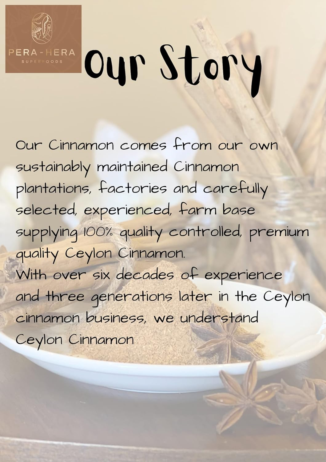 Ceylon Cinnamon Powder &ndash; 100G | True Cinnamon from Sri Lanka | 100% Pure & Natural | Non-Gmo, Gluten-Free, No Additives | Premium Grade by Pera-Hera SUPERFOODS image number 1