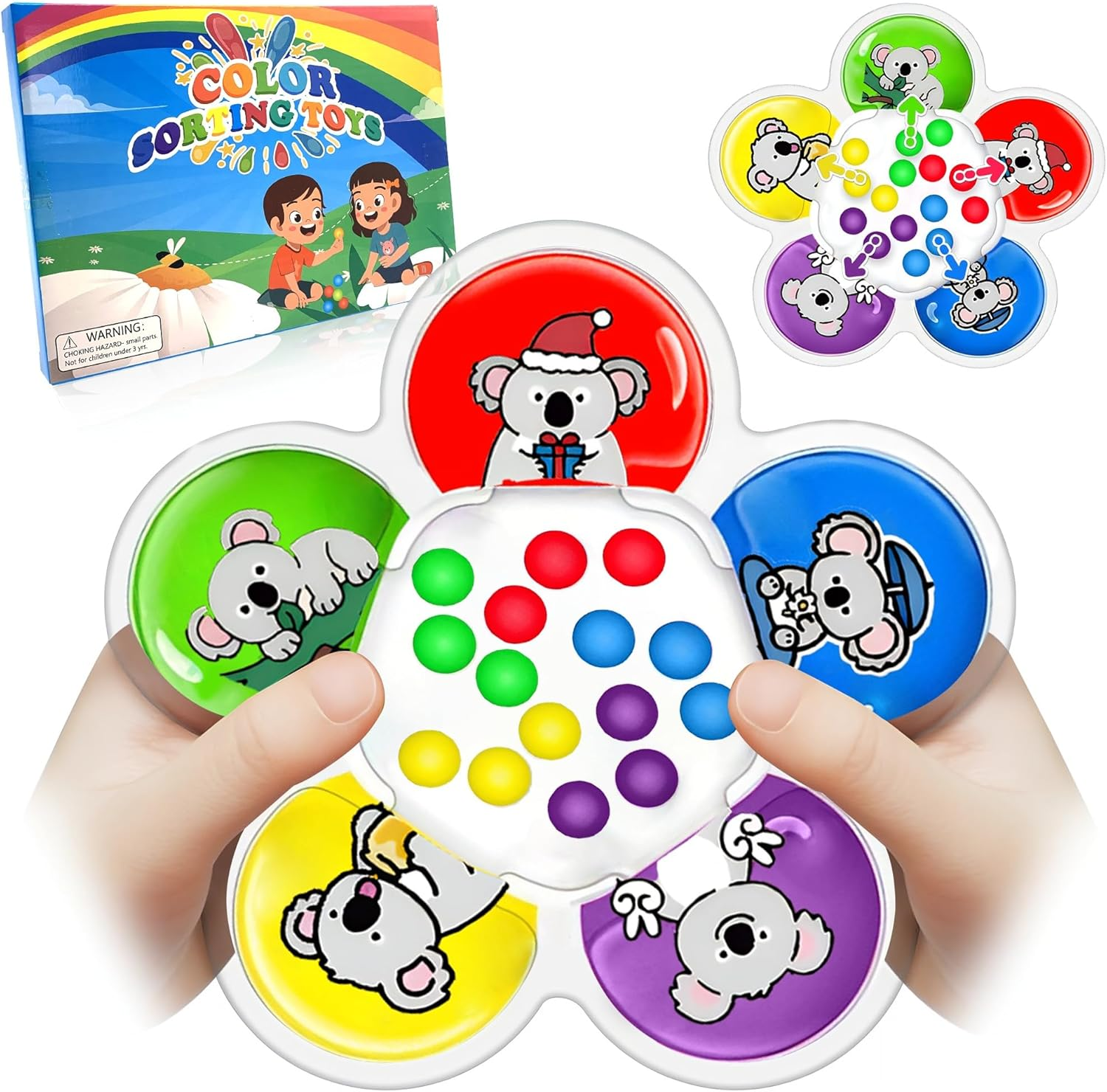 Koala Color Sorting Sensory Toy Toddler - Fine Motor Color Matching Game Quiet Travel Essential Toy Calm down Montessori Autism ADHD Fidgets Xstmas Easter Basket Stuffers for Kids Boy Girl 3+ image number 2