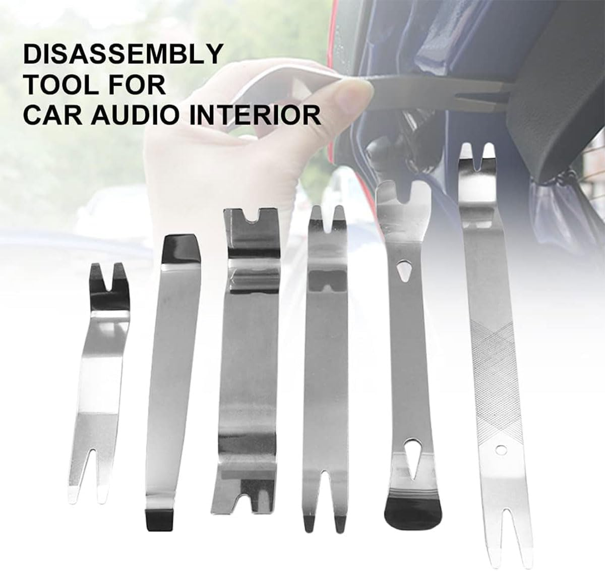 AIMALL 6PCS Stainless Steel Pry Bar Tool Set for Car Interior Trim Removal, Auto Panel Clip Dash Fastener Dismantling Kit with Multiple Tip Shapes for Repair Work image number 5
