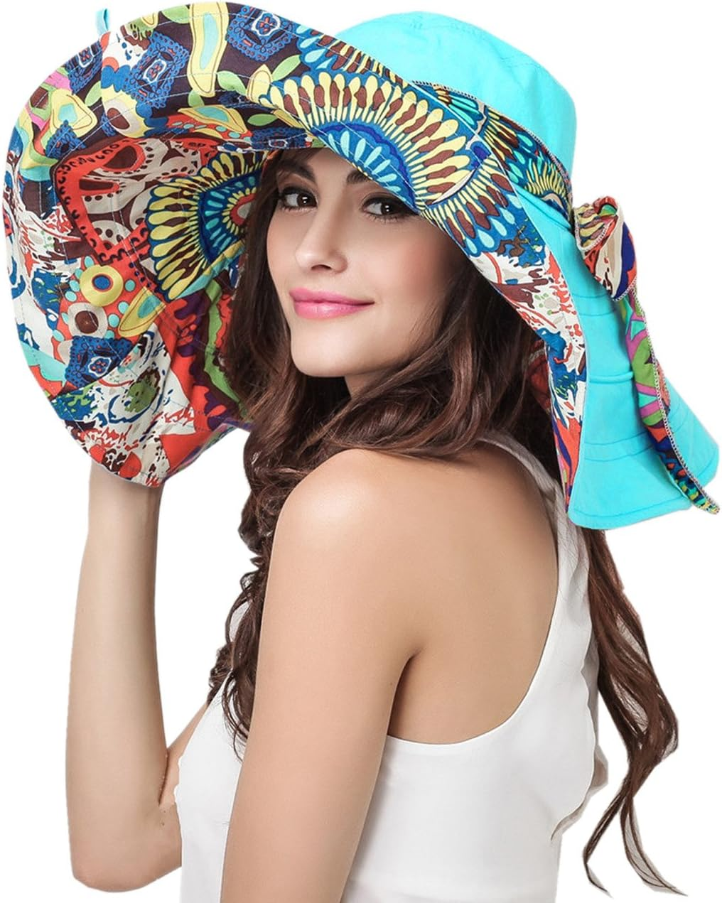 Women'S Foldable Floppy Reversible Travel Beach Sun Visor Hat Wide Brim UPF 50+