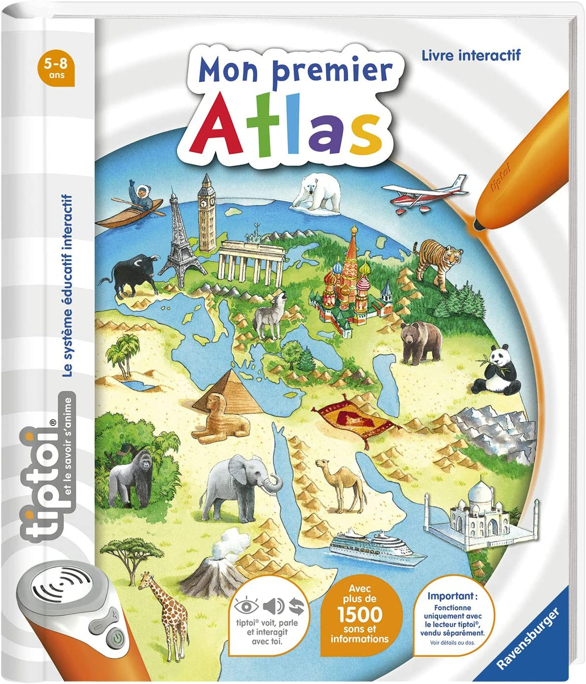 Ravensburger - Tiptoi Interactive Reader Complete Set - My First Atlas Book in French - Electronic Educational Games - from 5 Years - 00032 image number 5