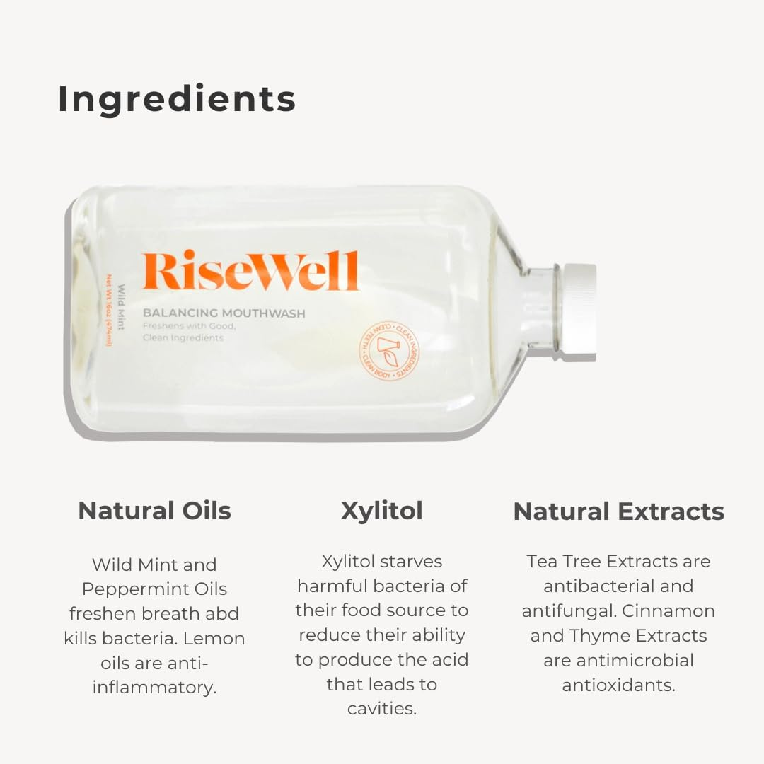 Risewell Balancing Mouthwash - Ph Balancing Alkaline Alcohol Free Mouthwash - Dentist Developed Dry Mouth Rinse - No Added Fluoride and Sls-Free - Wild Mint, 16 Oz image number 1