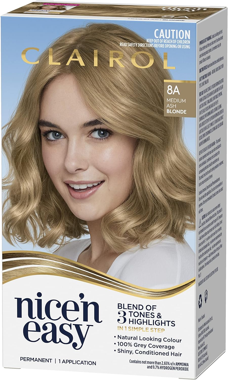Clairol Nice 'N Easy Permanent Hair Colour 8A Natural Medium Ash Blonde, 100% Grey Coverage, Natural Looking Hair Colour image number 1