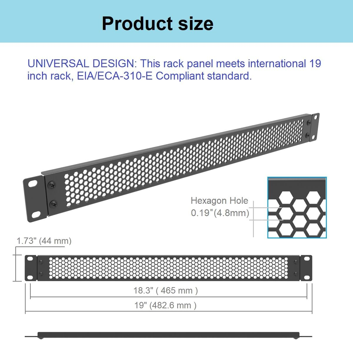 JINGCHENGMEI 1U Perforated Rack Mount Blank Panel - Steel 1U Spacer Panel for 19-Inch Network Cabinet or Server Rack Black, JCM-19NA image number 2