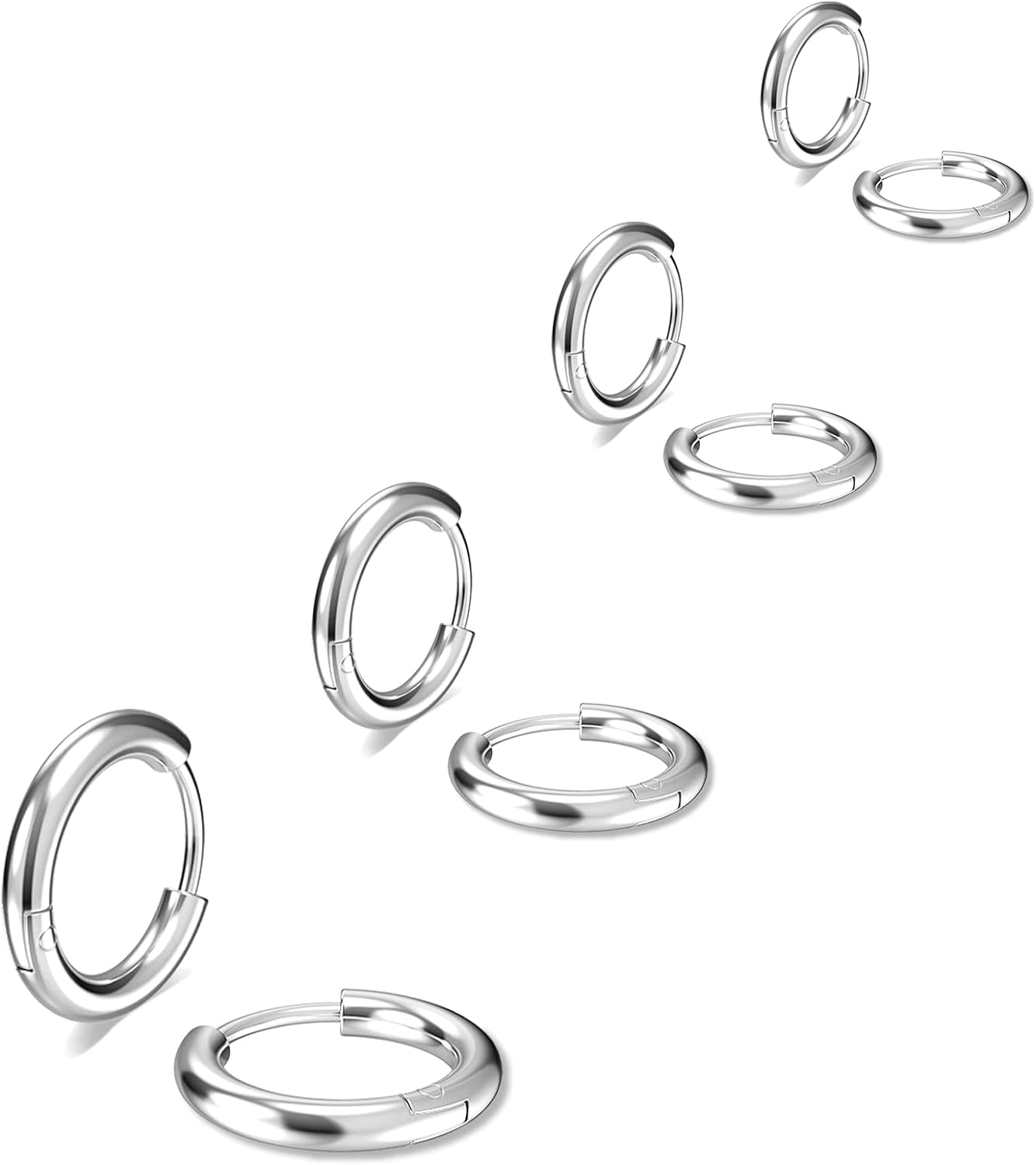 316L Surgical Stainless Steel Small Hoop Earrings 8Mm 10Mm 12Mm 14Mm Hypoallergenic Huggie Hoop Earrings Helix Lobes Hinged Sleeper Earrings Men Women for Cartilage Piercings image number 2