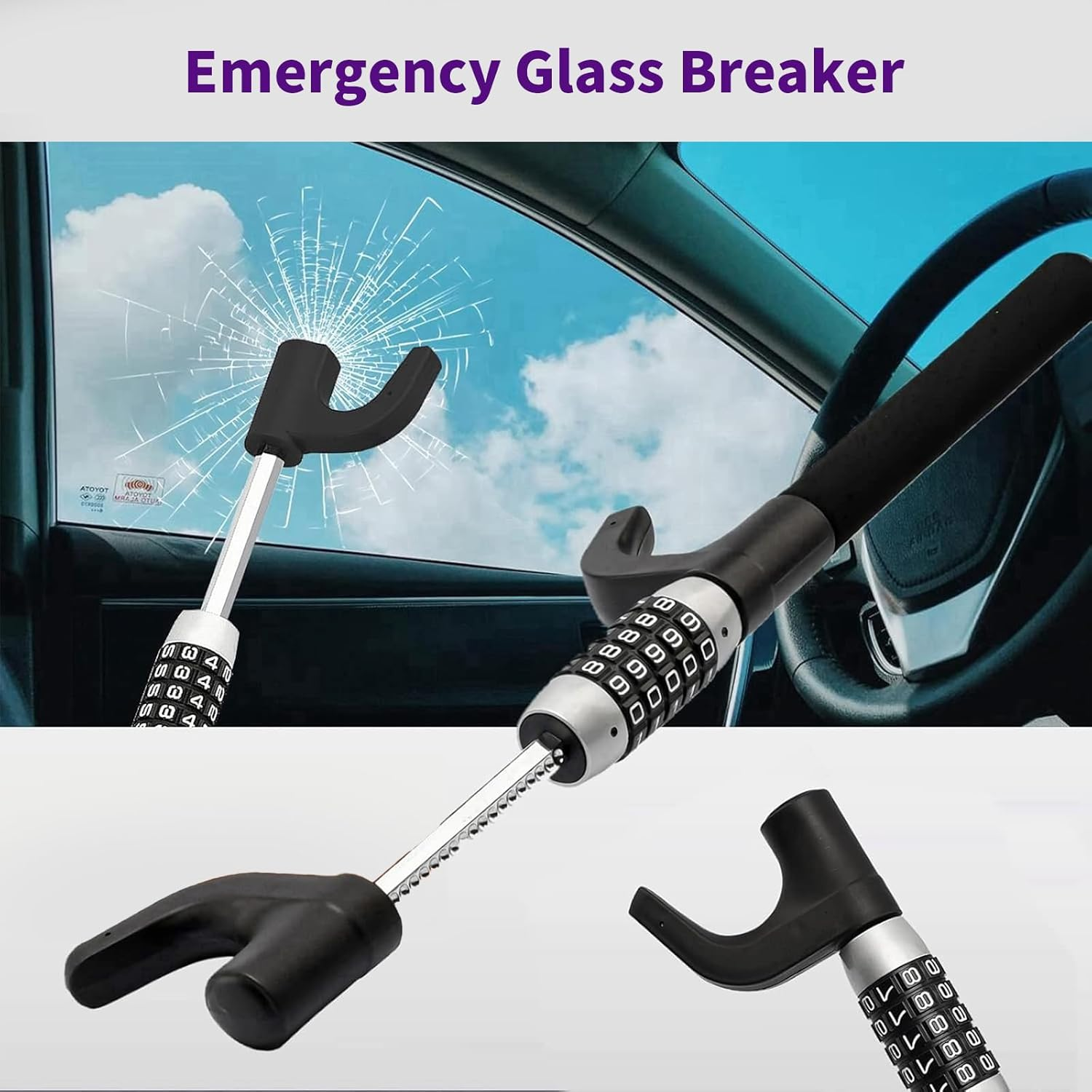 Steering Wheel Lock, Heavy Duty U-Shaped Car Anti-Theft Device with Adjustable Fit, Quick Install Security Lock for Cars, Suvs & Trucks (Black)