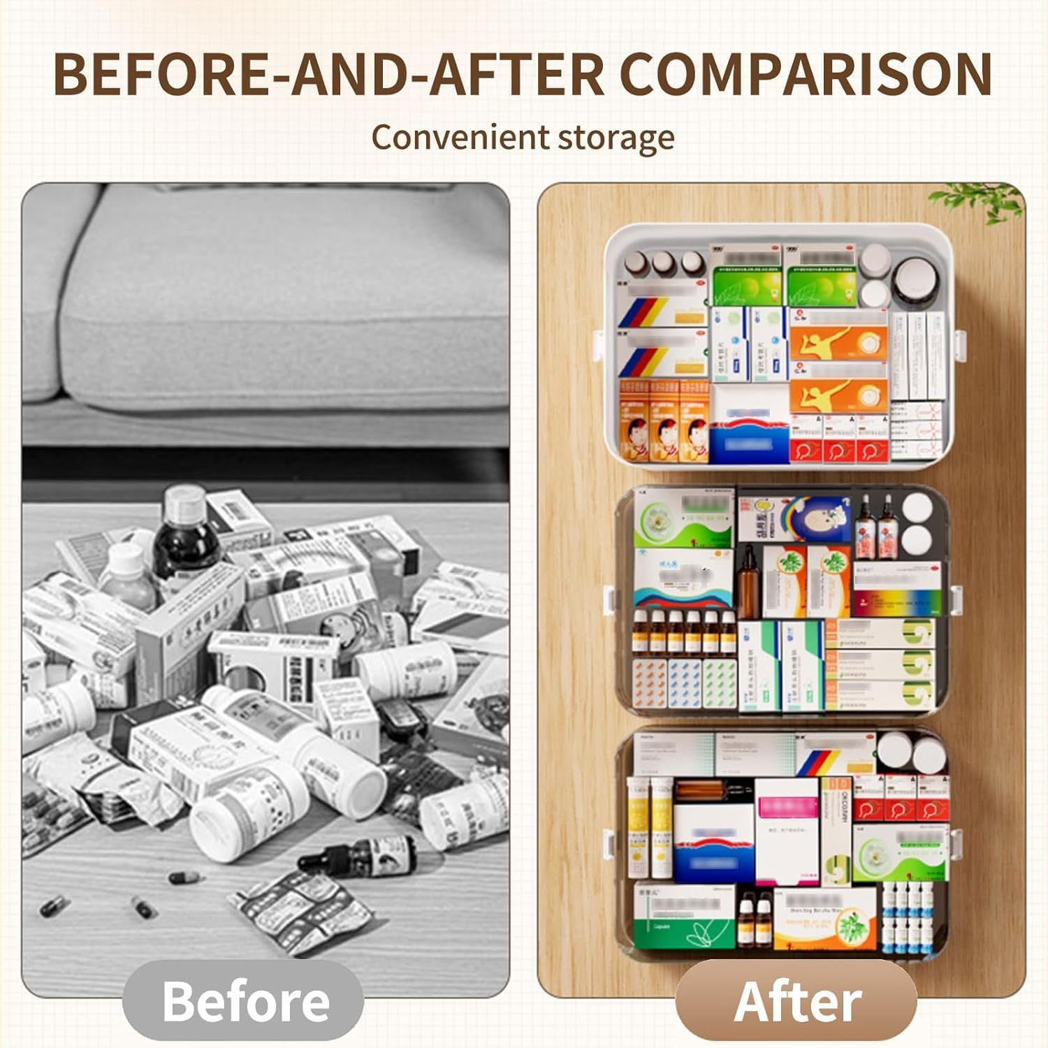 Medicine Storage Box 3-Tier Portable PP First Aid Storage Box with Sealing Buckle & Dual Trays Partitioned Medicine Box Organizer Storage for Family, Office and Travel, White image number 4